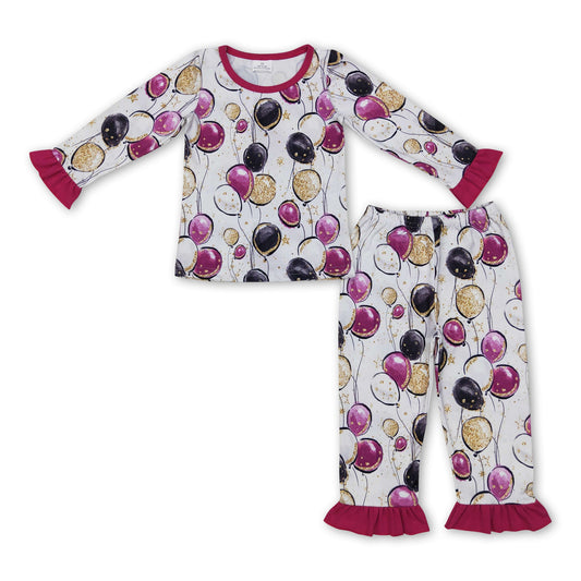 Happy new year balloon purple ruffle girls pajamas