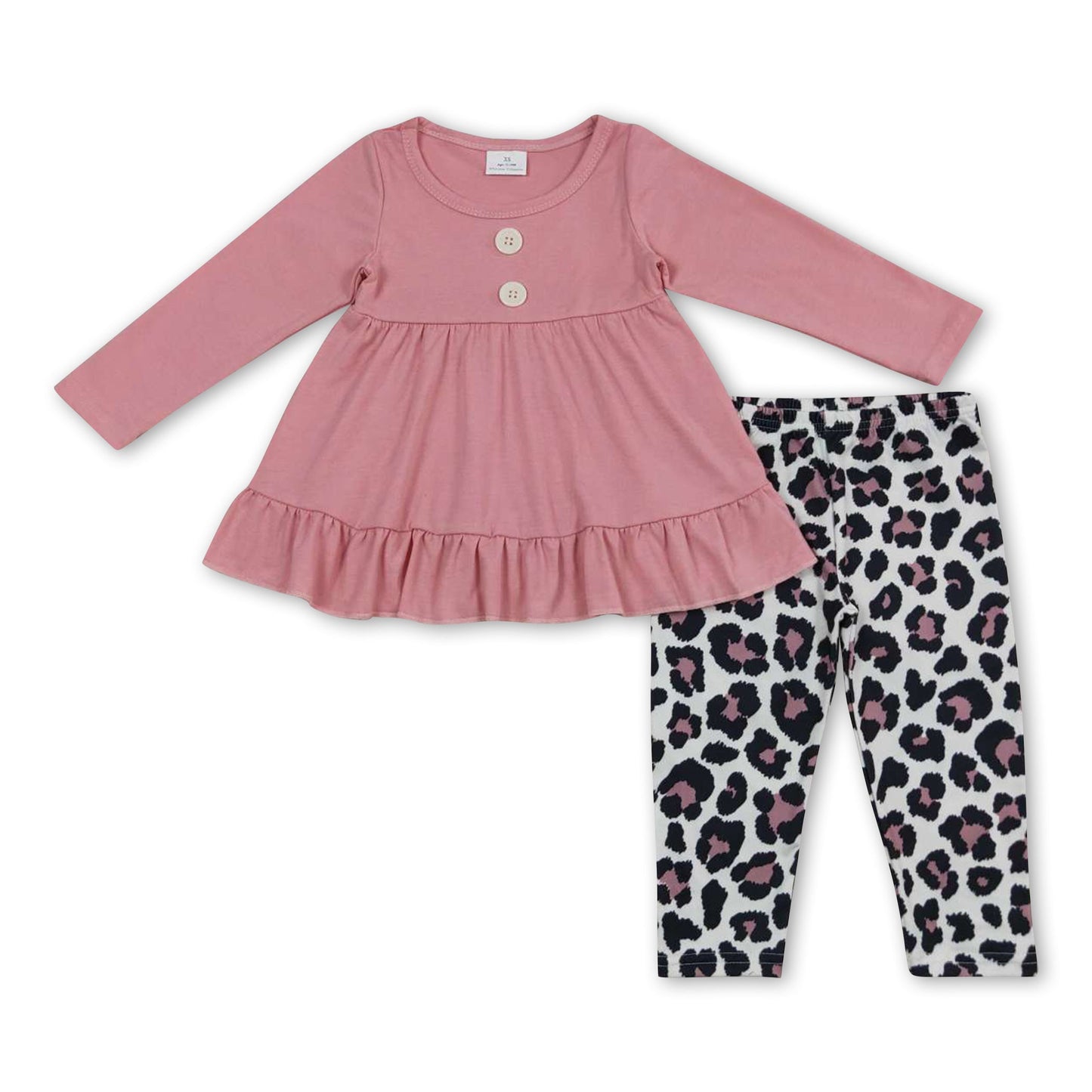 Solid ruffle tunicleopard leggings girls clothing set