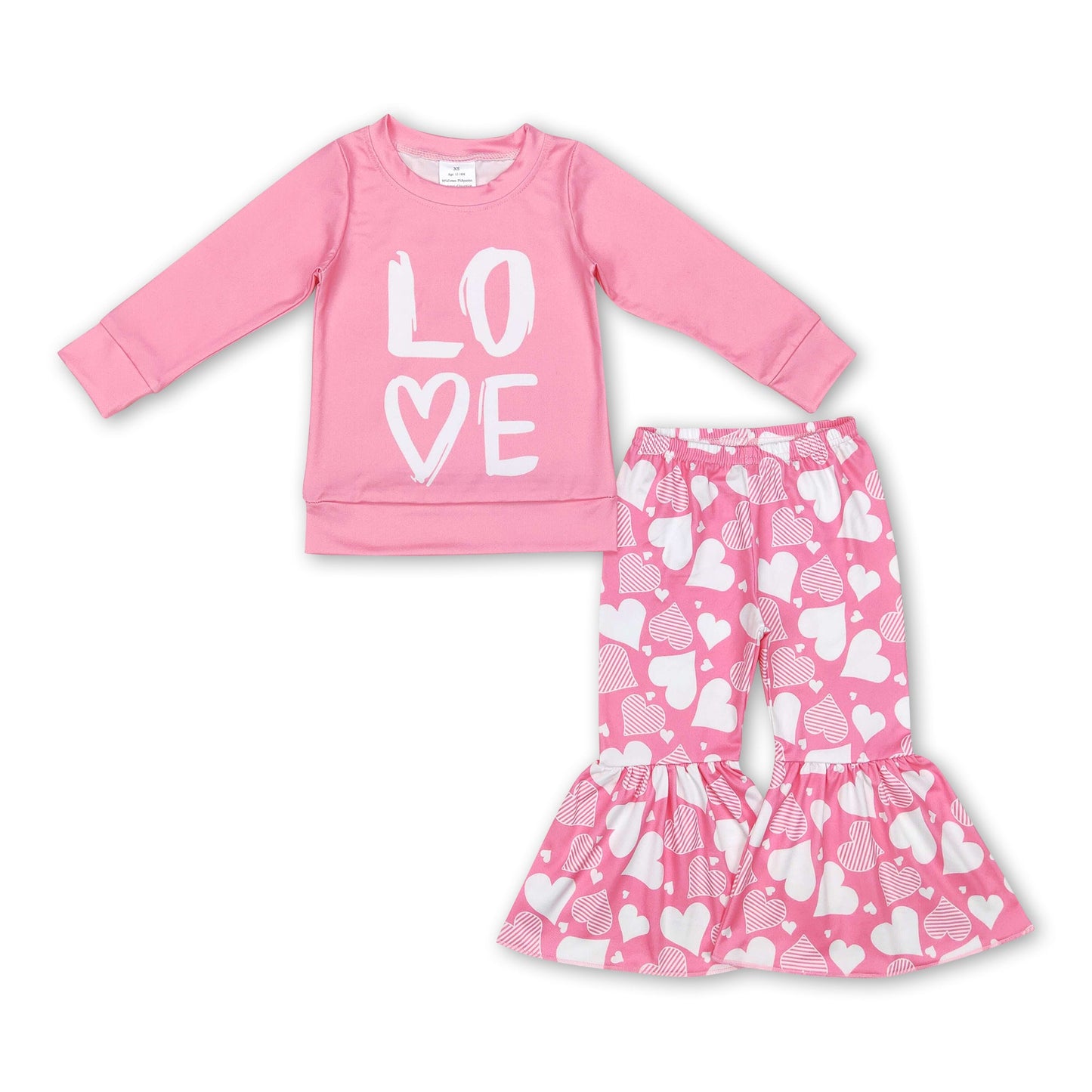 Pink love top heart bell bottom pants girls valentine's outfits