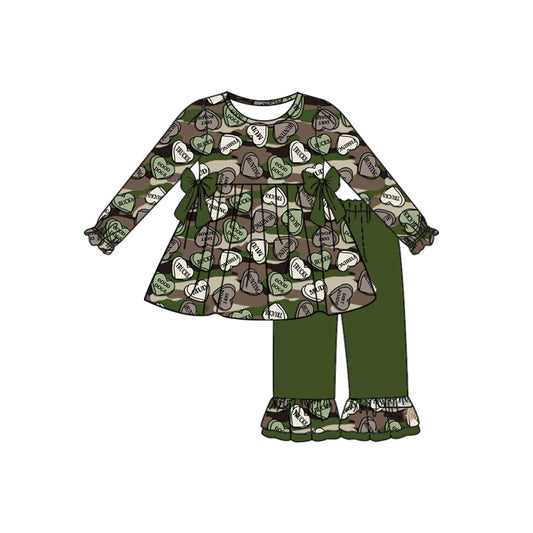 Heart camo tunic olive pants girls Valentine's outfits