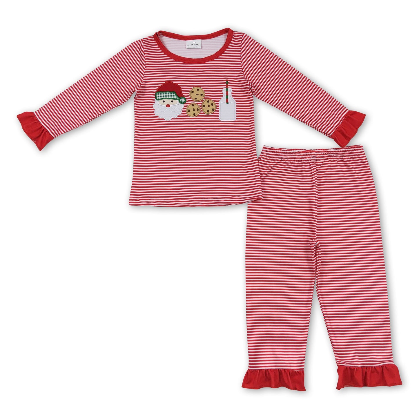 Santa cookie milk red stripe girls Christmas pajamas