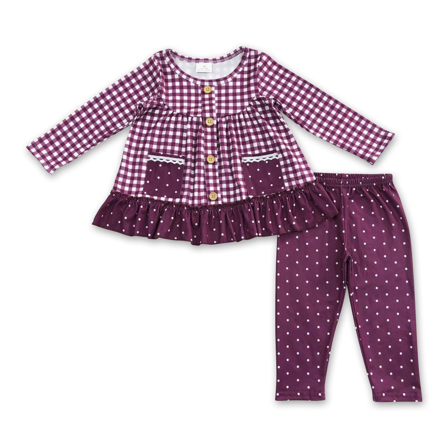 Maroon plaid pocket top leggings girls clothing set