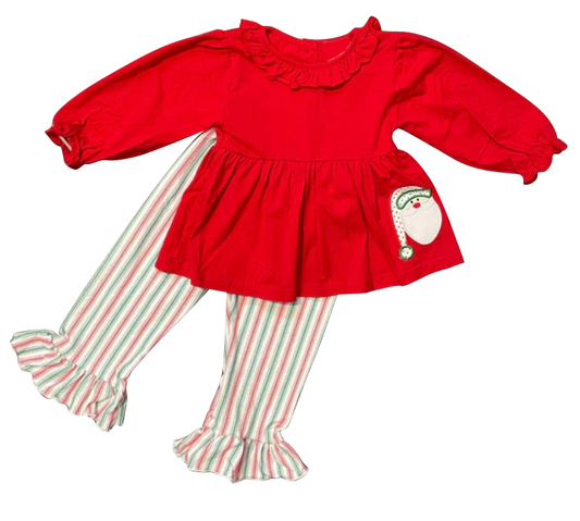 Red santa tunic stripe pants girls Christmas outfits