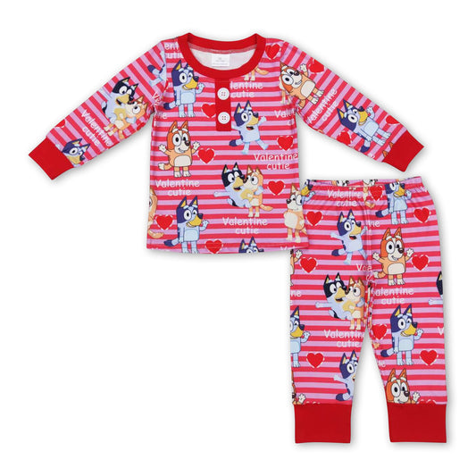 Valentine cutie dog stripe baby kids pajamas