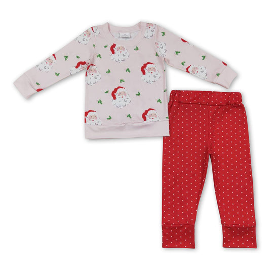 Pink santa red polka dots pants girls Christmas outfits