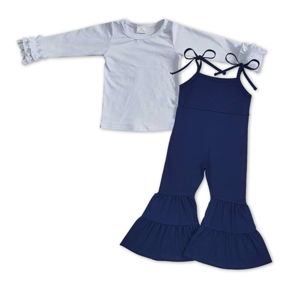 White shirt navy jumpsuit girls clothing set