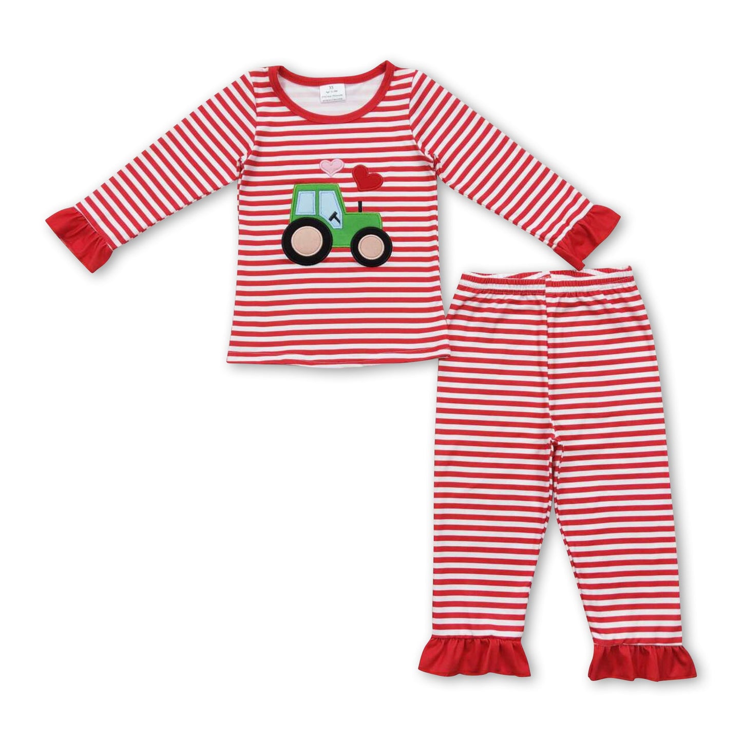 Red stripe heart truck baby girls valentine's pajamas