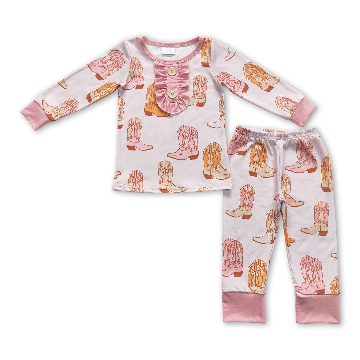 Pink boots long sleeves western girls pajamas