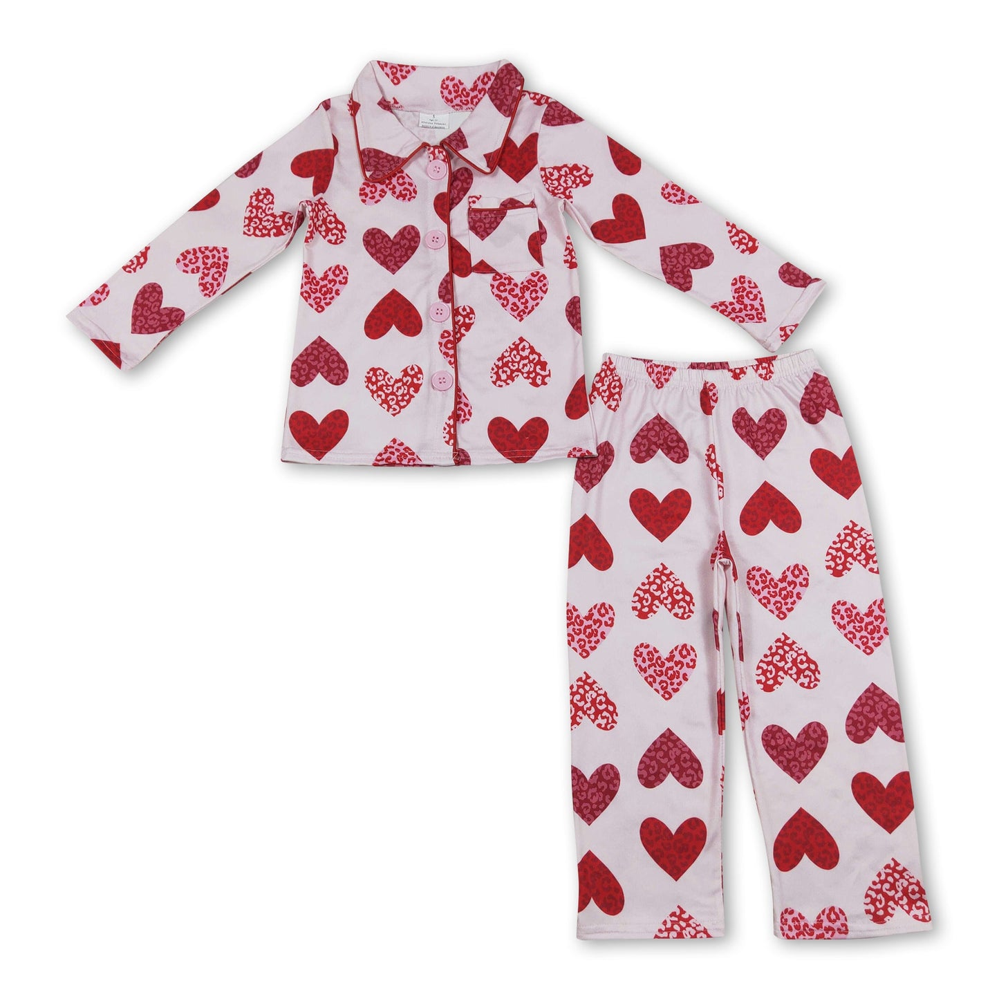 Pink leopard heart girls valentine's button down pajamas