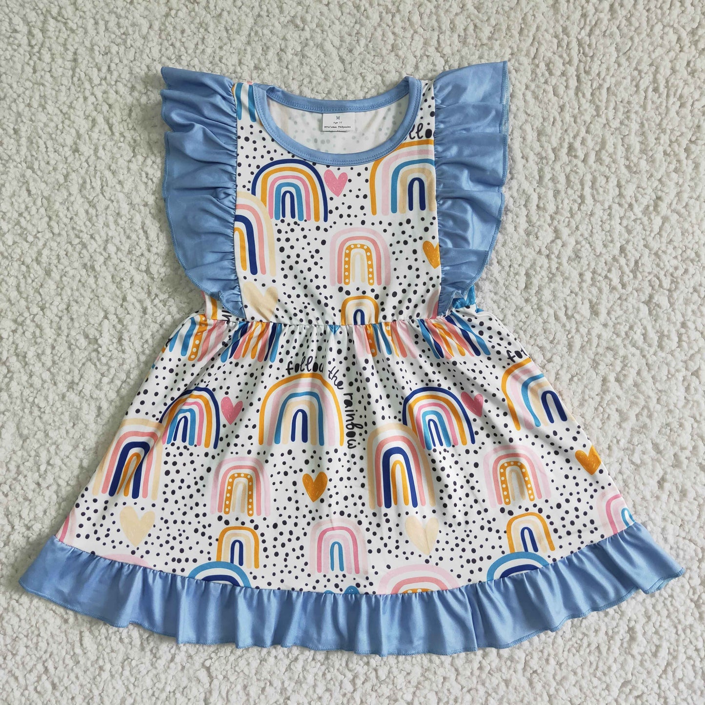 Flutter sleeve rainbow print kids girls summer dresses