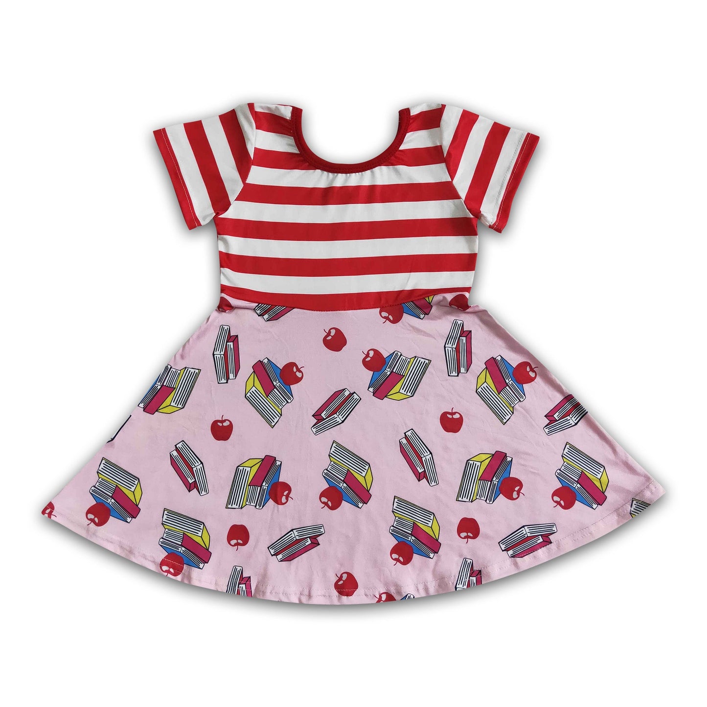 Book apple twirl kids girls back to school dress