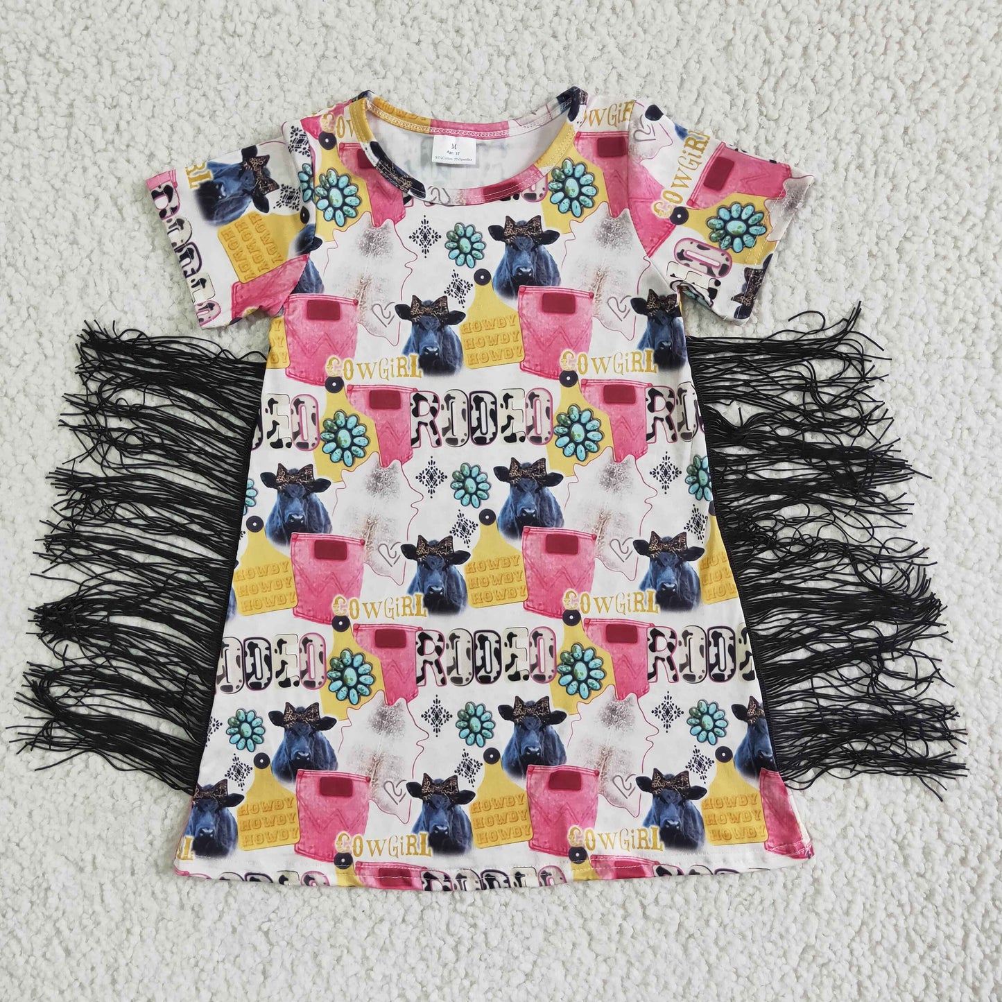 Short sleeve rodeo tassels girls cow dresses