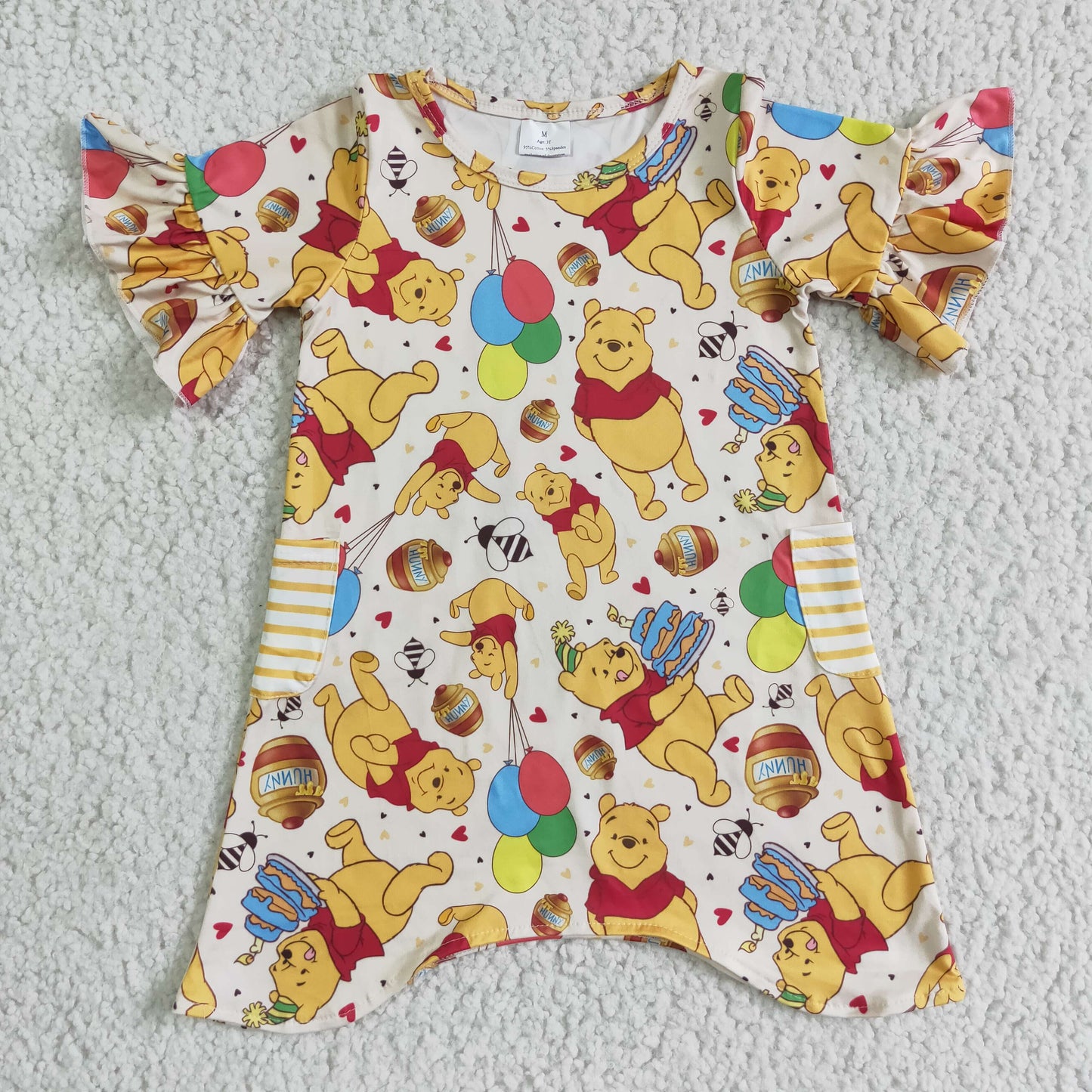 Bear short sleeve bear pocket baby girls summer dress