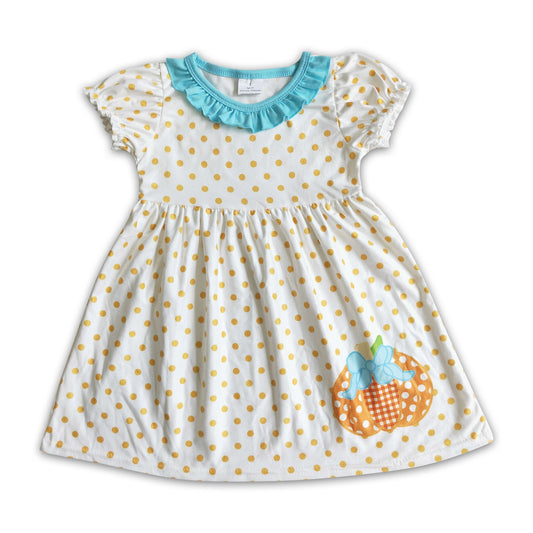 Short sleeve polka dots pumpkin kids girls fall dresses