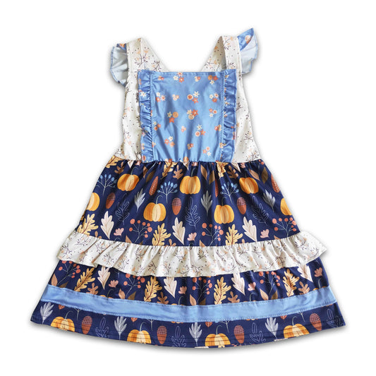 Pumpkin Leaves floral baby girls sleeveless fall dresses