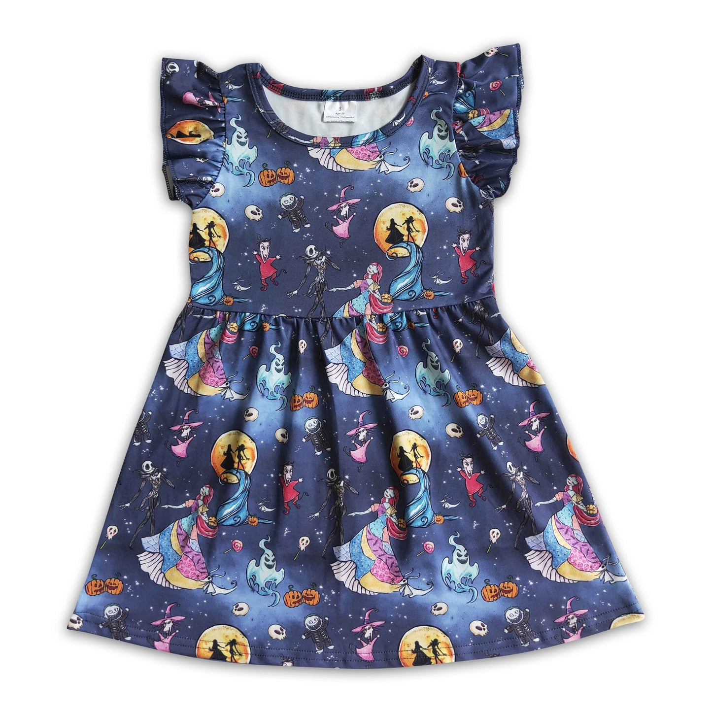 Flutter sleeves skull moon pumpkin ghost kids baby Halloween dresses