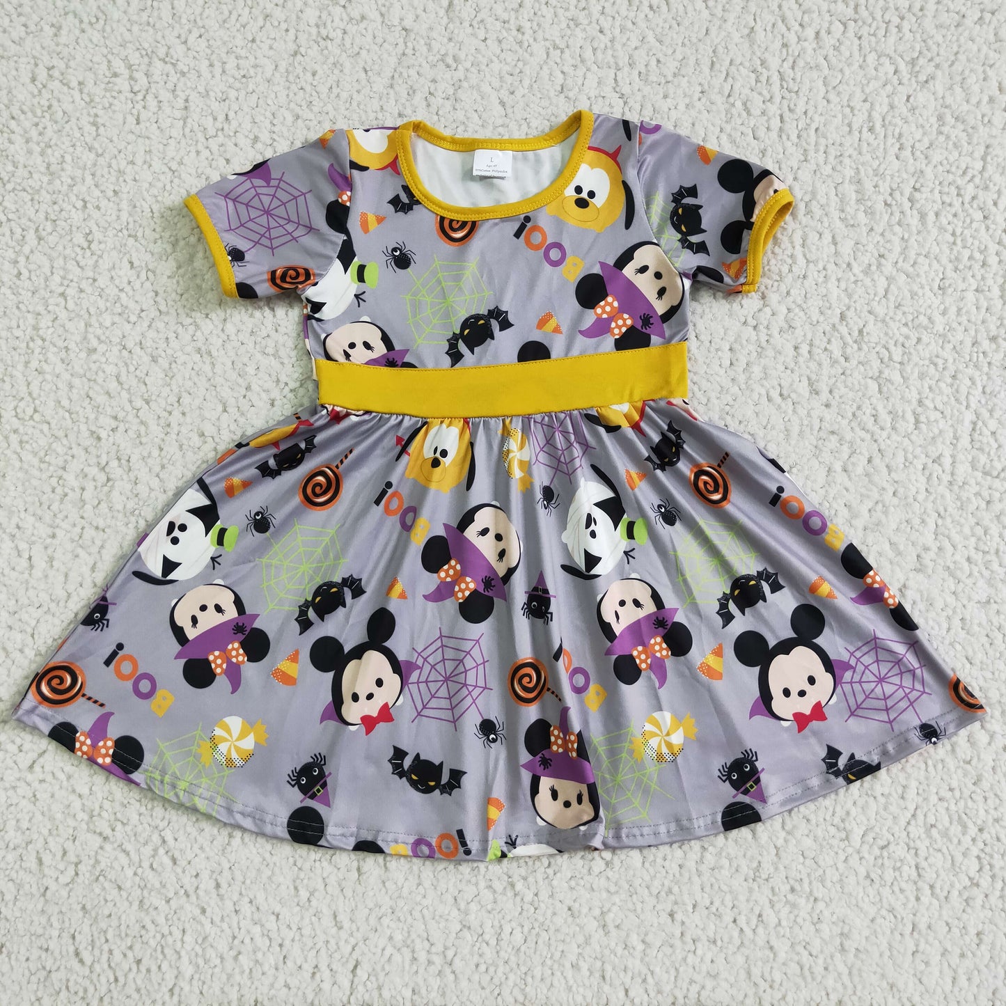 Boo mouse spider bat print baby girls Halloween dresses