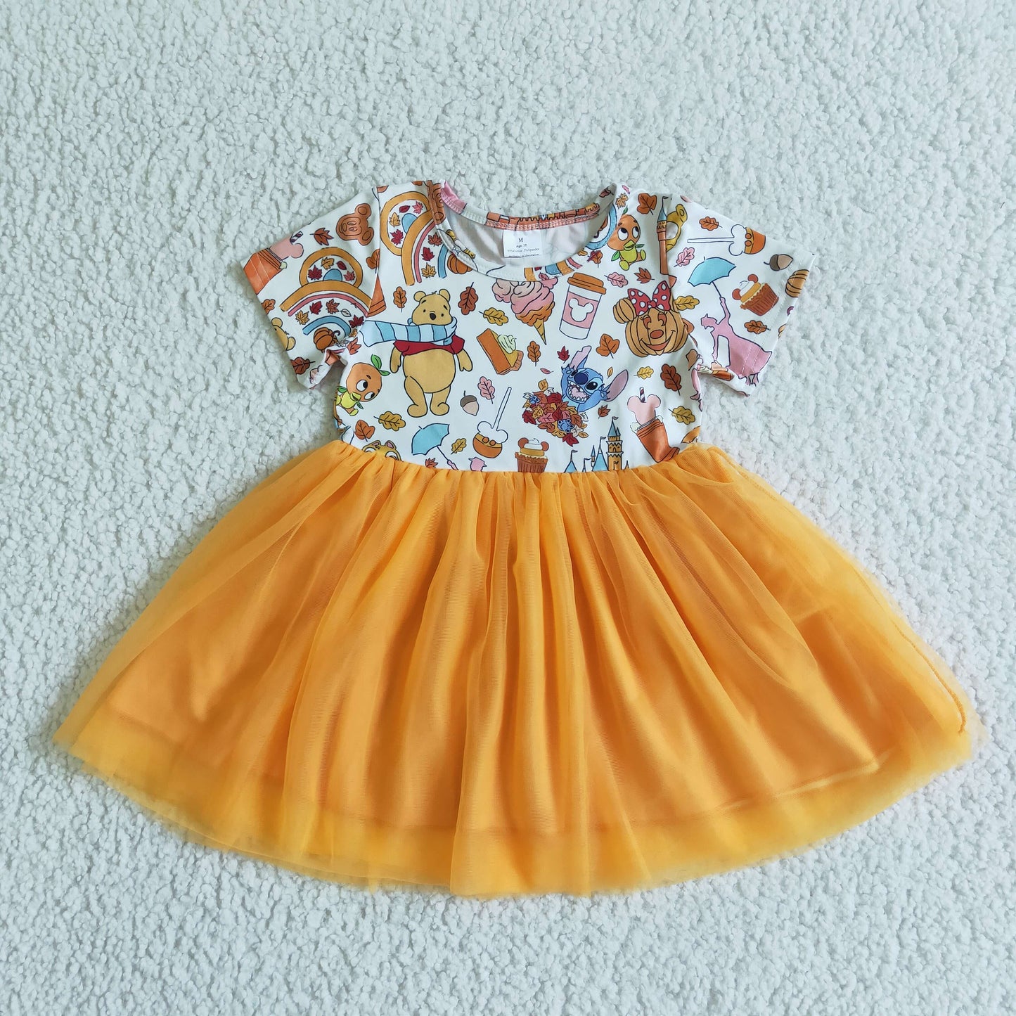 Bear pumpkin snacks kids girls fall tulle dresses