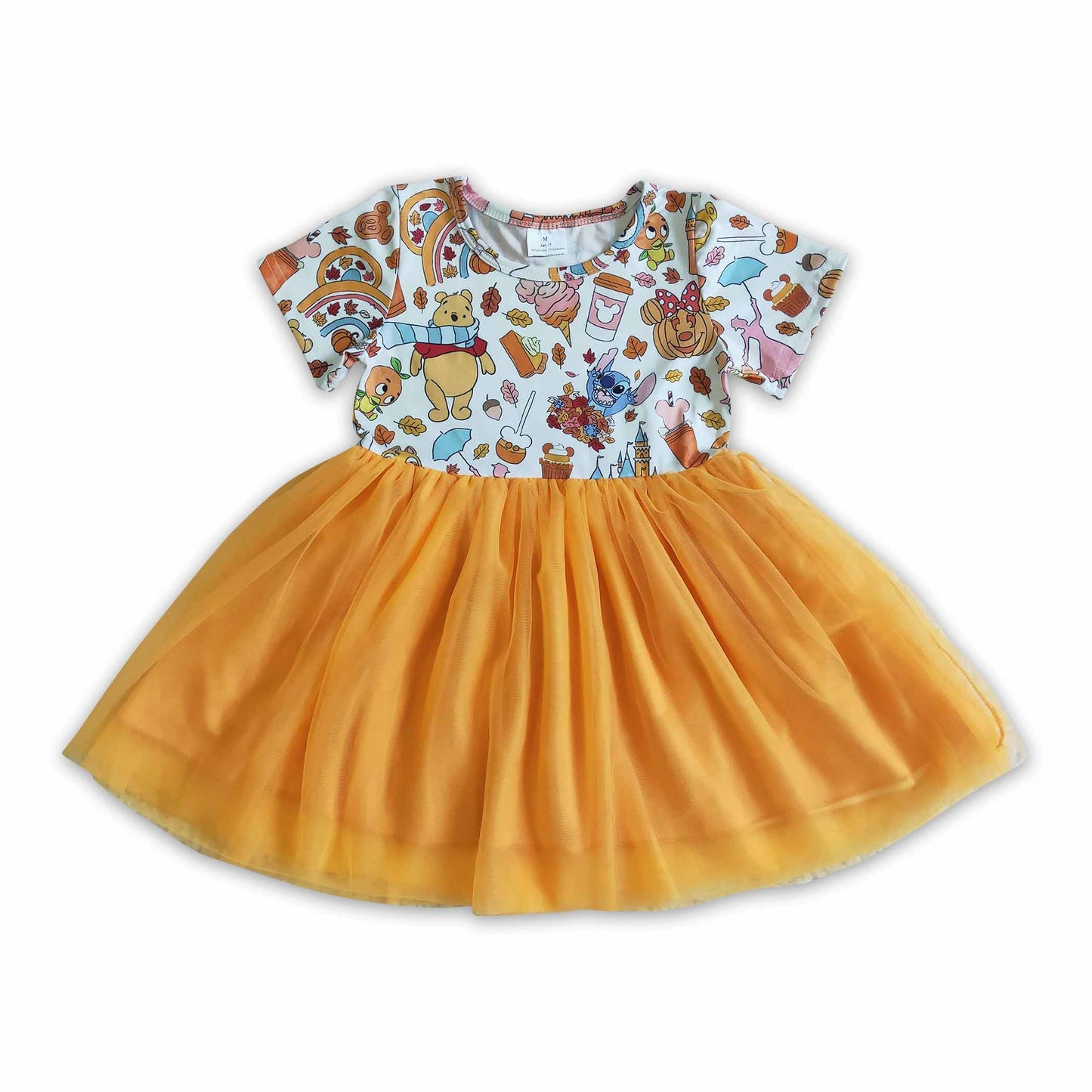 Bear pumpkin snacks kids girls fall tulle dresses