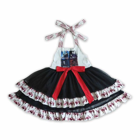 Backless sleeveless bow tulle ruffle girls Halloween dresses