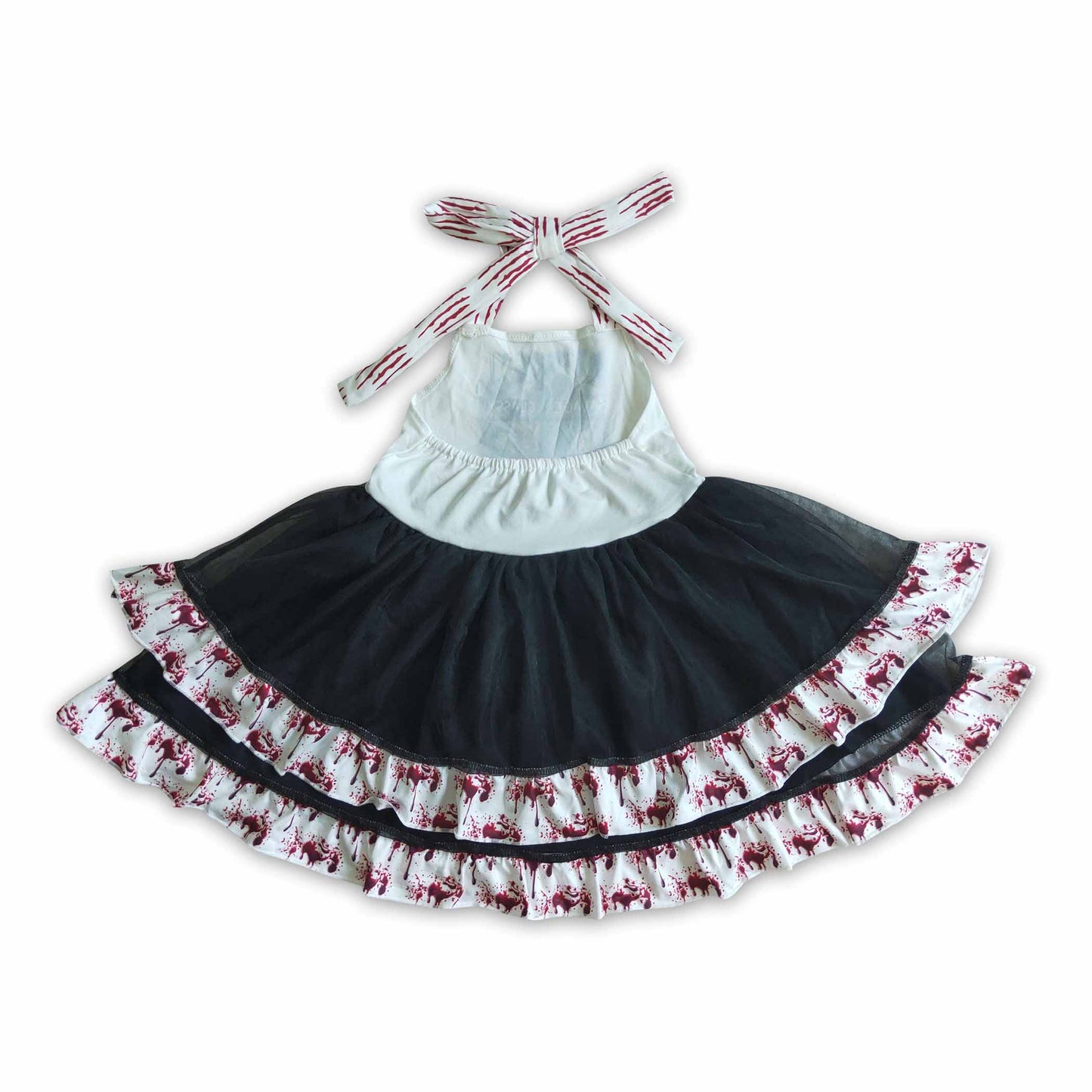 Backless sleeveless bow tulle ruffle girls Halloween dresses