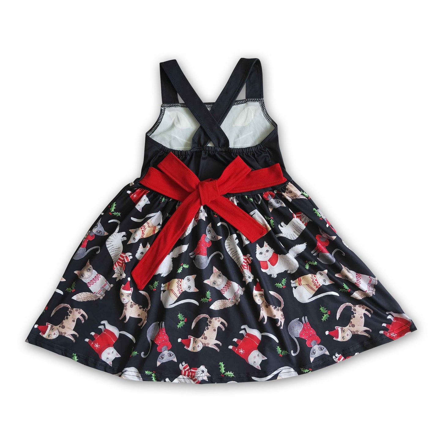 Cute cat sleeveless belt baby girls Christmas dresses