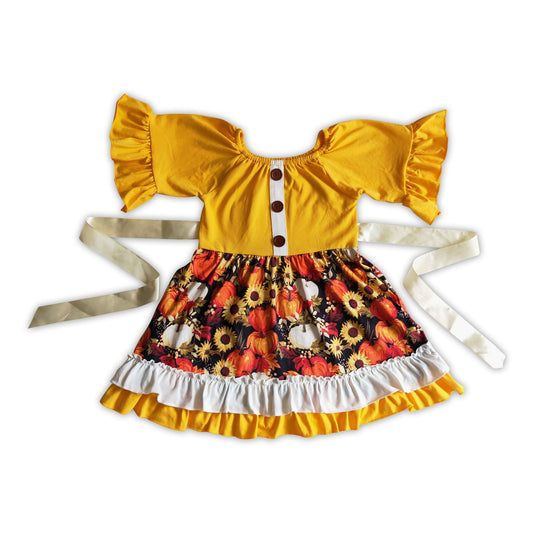 Mustard pumpkin sunflower kids girls fall dresses