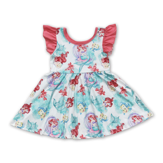 Cute flutter sleeves sea princess girls dresses