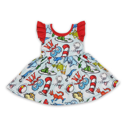 Flutter sleeves cat elephant fish kids girls dresses