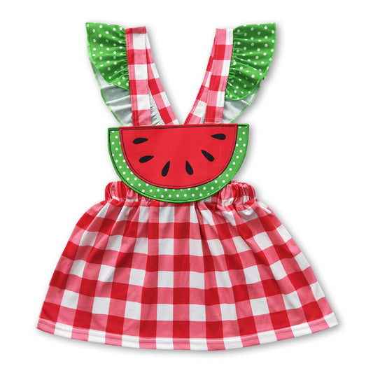 Watermelon embroidery plaid girls summer dress