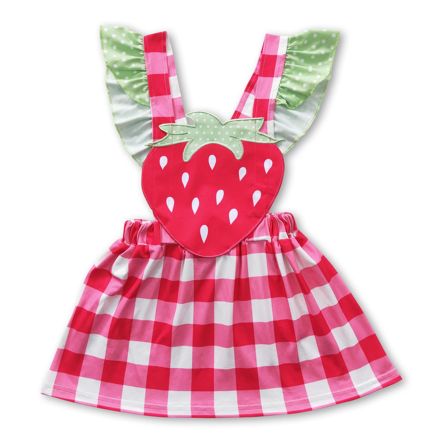 Strawberry embroidery plaid girls summer dress