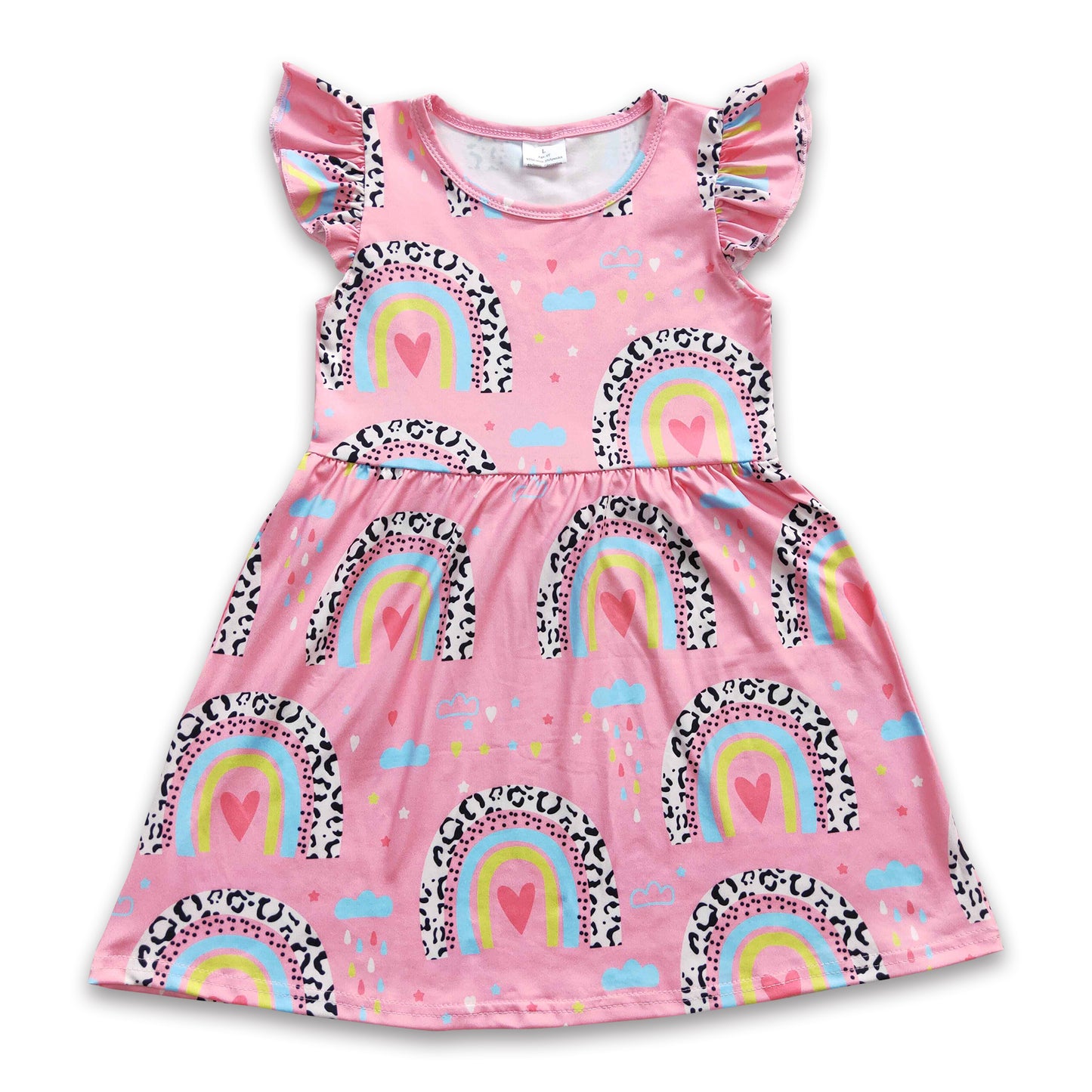 Leoaprd rainbow flutter sleeves baby girls dresses