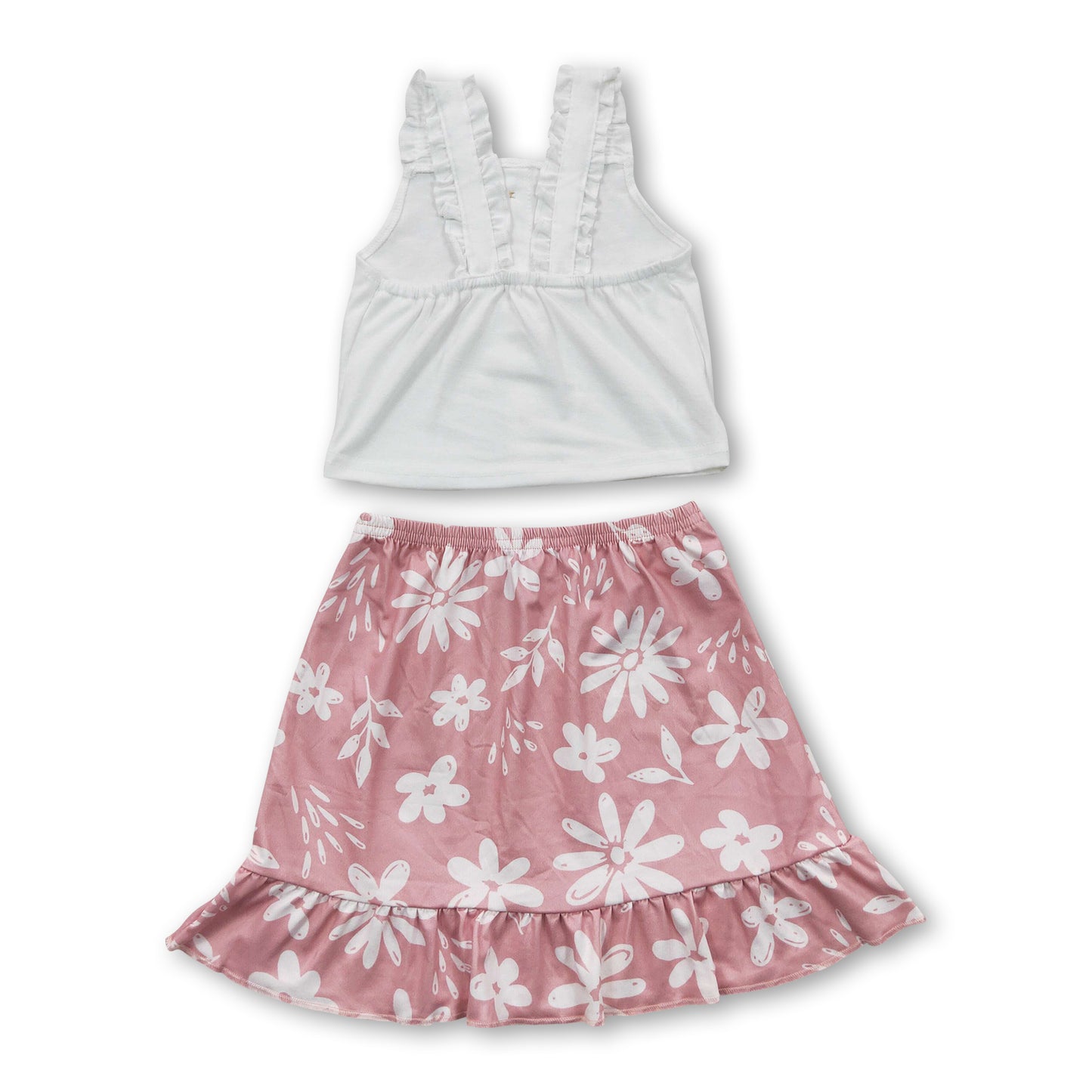 White top floral ruffle skirt baby girls clothing set