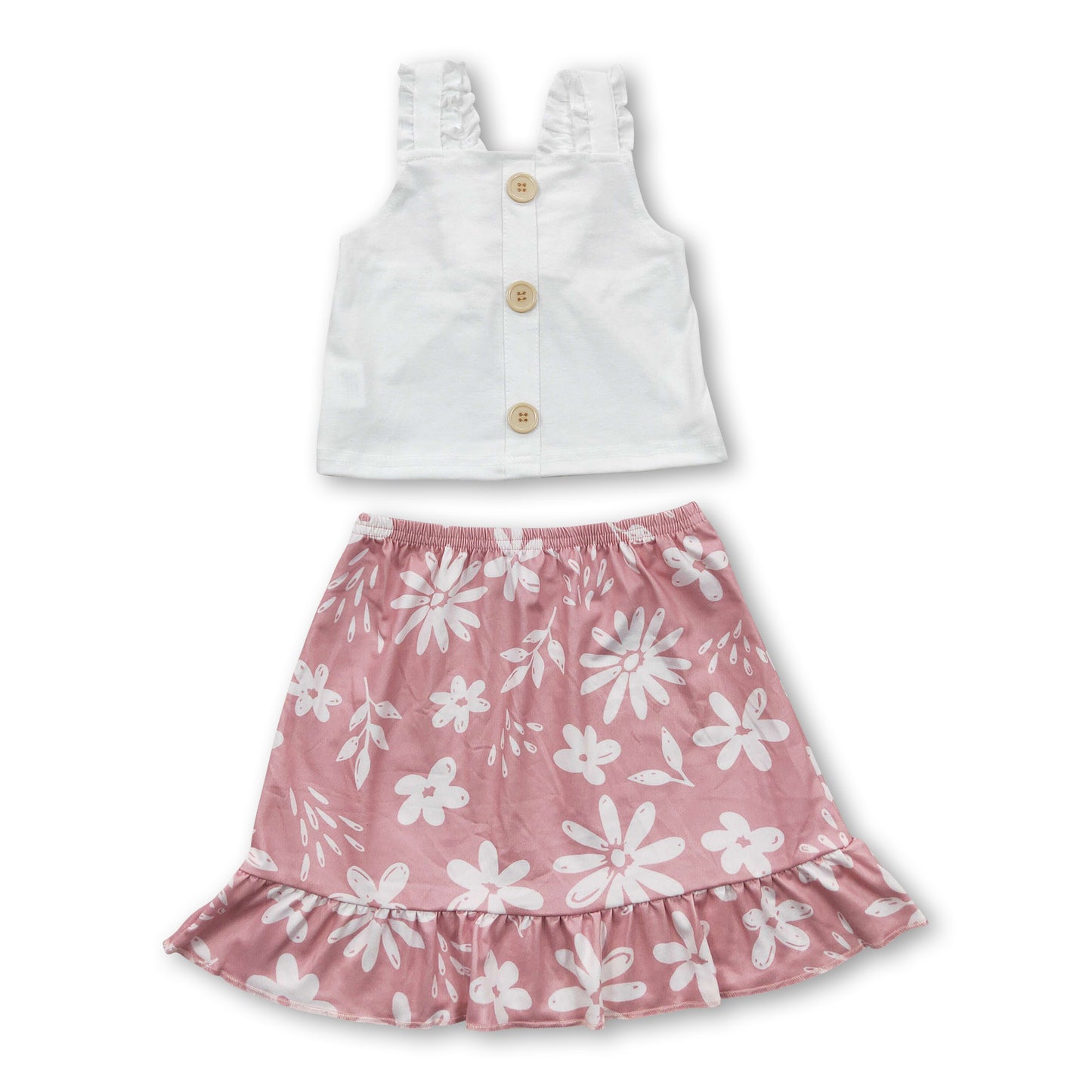 White top floral ruffle skirt baby girls clothing set