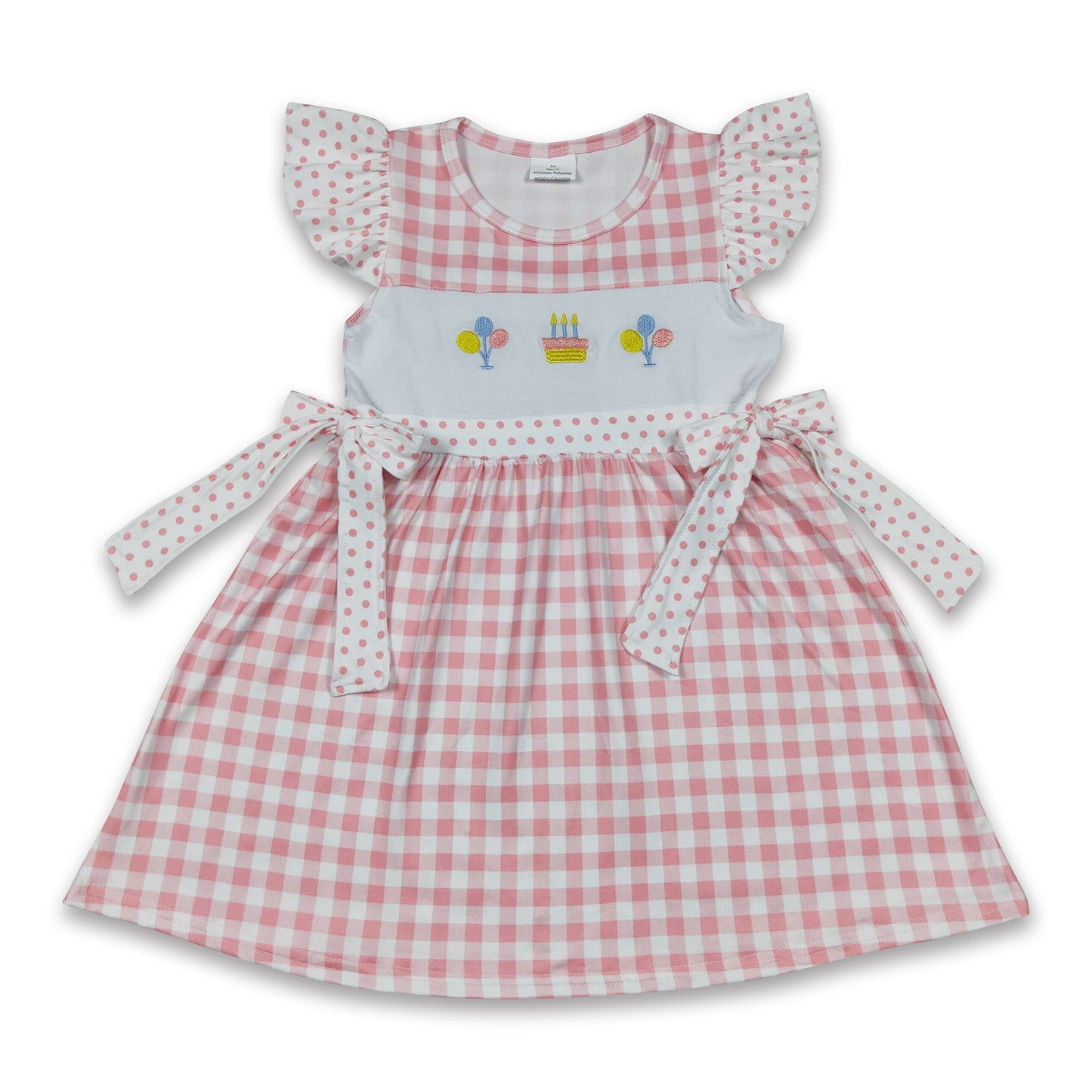 Balloon cake embroidery plaid girls Happy birthday dress