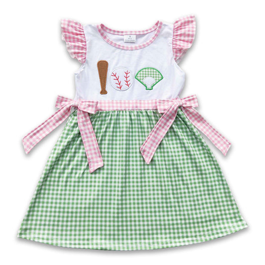 Baseball embroidery plaid baby girls dress