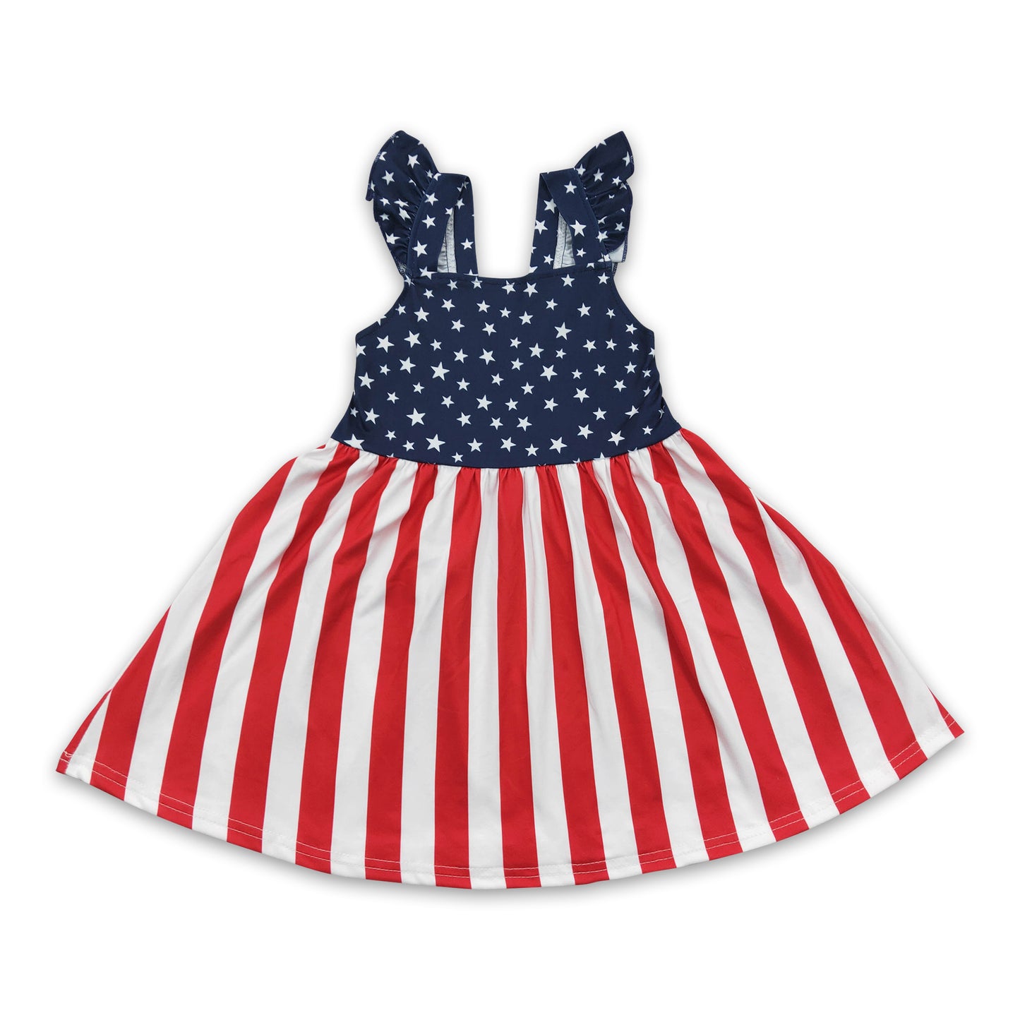 Flutter sleeves stars stripe girls 4th of july dress