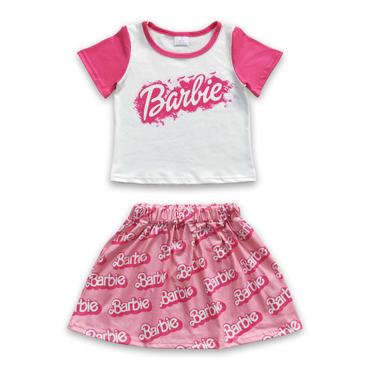 Short sleeves top skirt party girls clothing set