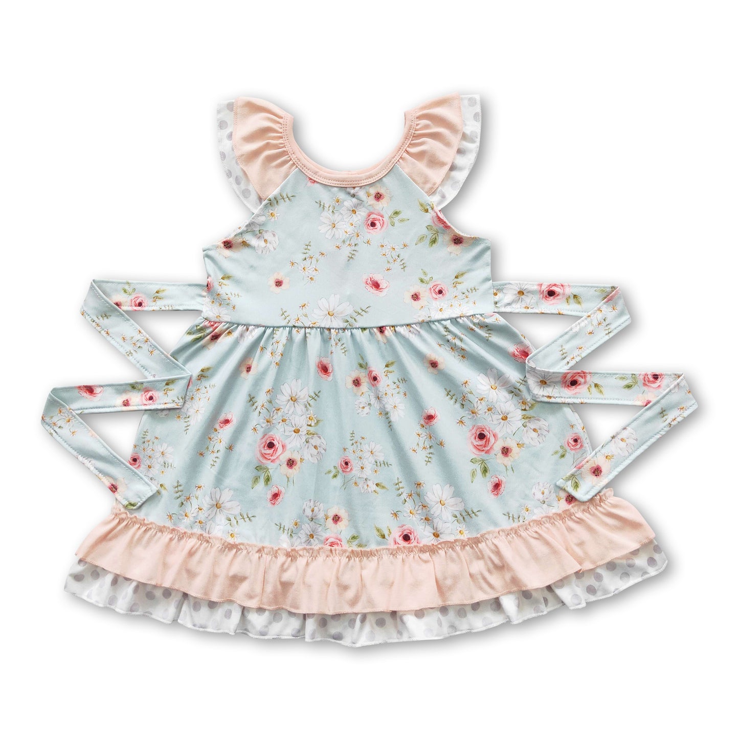 Floral ruffle belt baby girls spring dresses