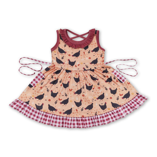 Sleeveless chicken pocket baby girls dresses