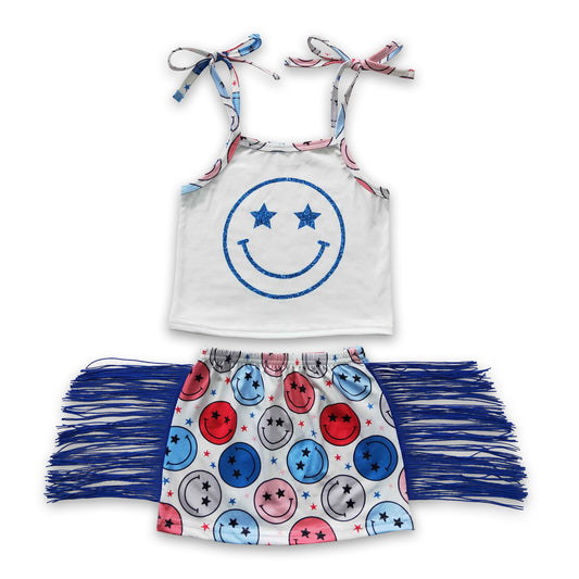 Sleeveless top smile tassels skirt baby girls clothes