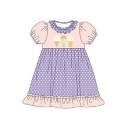 Popsicle lavender polka dots ruffle baby girls summer dress