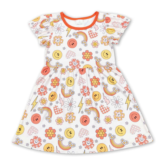 Sun flower rainbow short sleeves baby girls boho dress