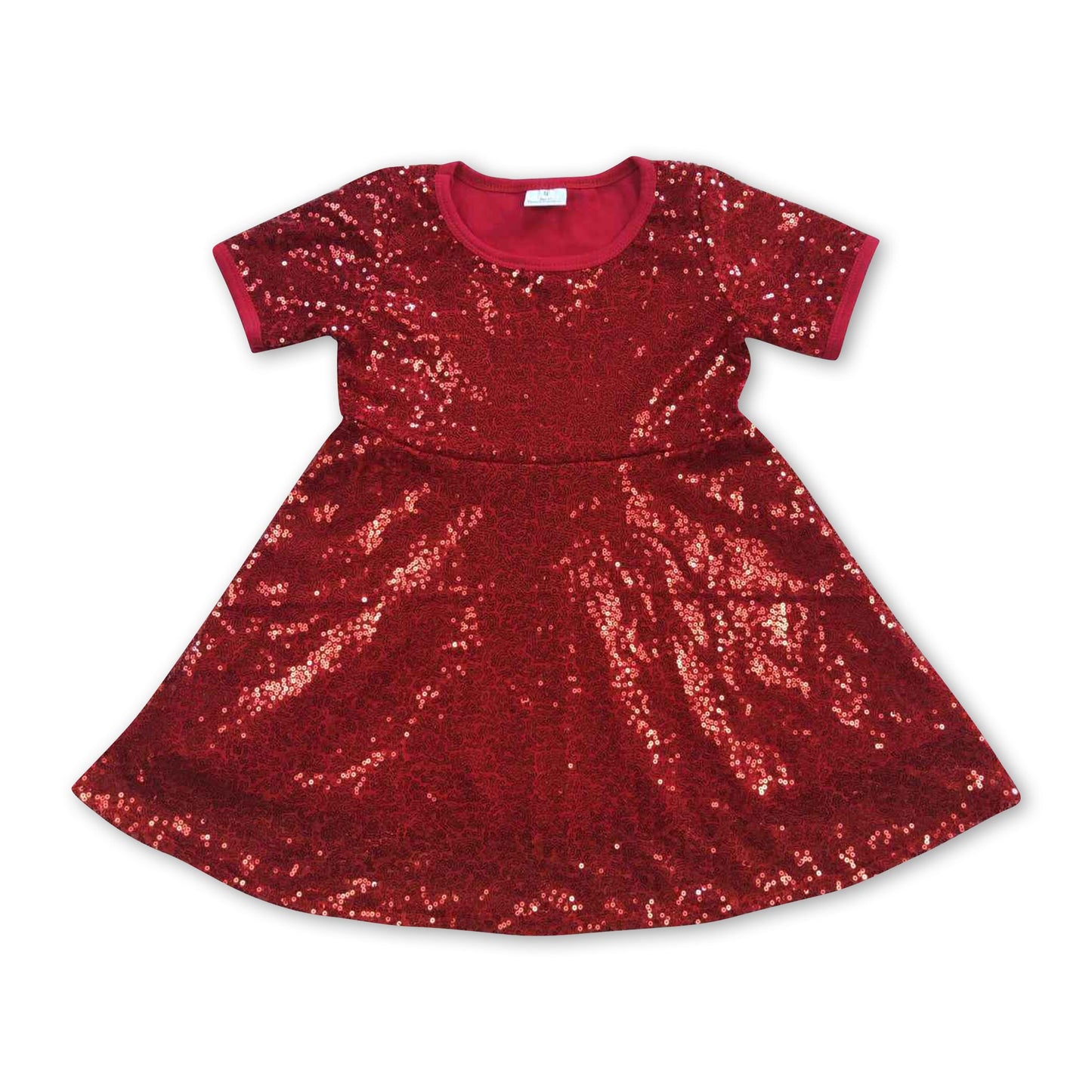 Short sleeves red sequin Christmas kids girls dresses