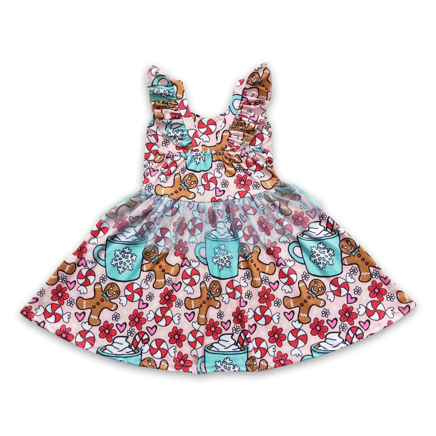 Gingerbread candy milk girls tulle Christmas dresses