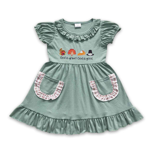 God is great god is good turkey girls Thanksgiving dress