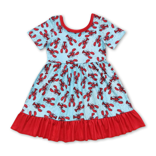 Blue short sleeves crawfish baby girls dresses