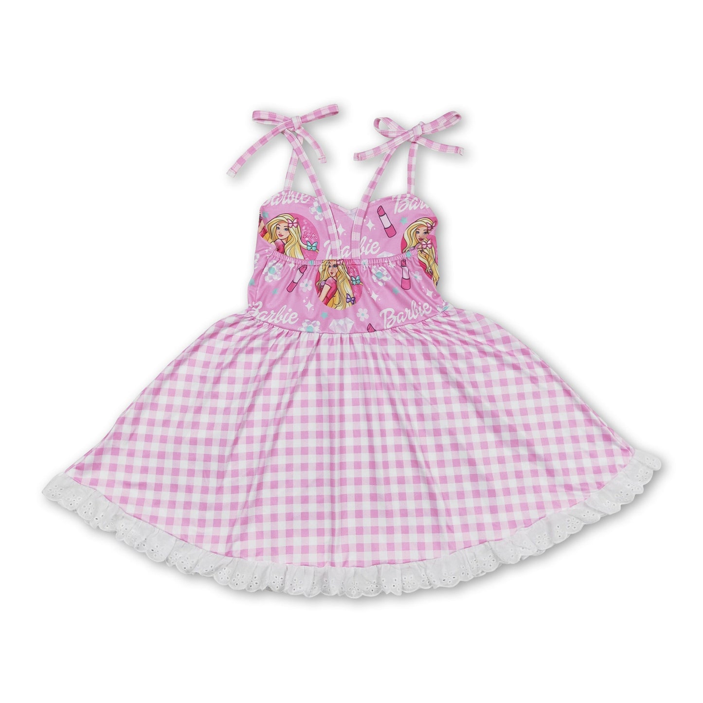 Pink suspender plaid party girls dresses