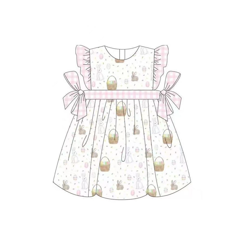 Pink plaid bunny eggs basket baby girls easter dress