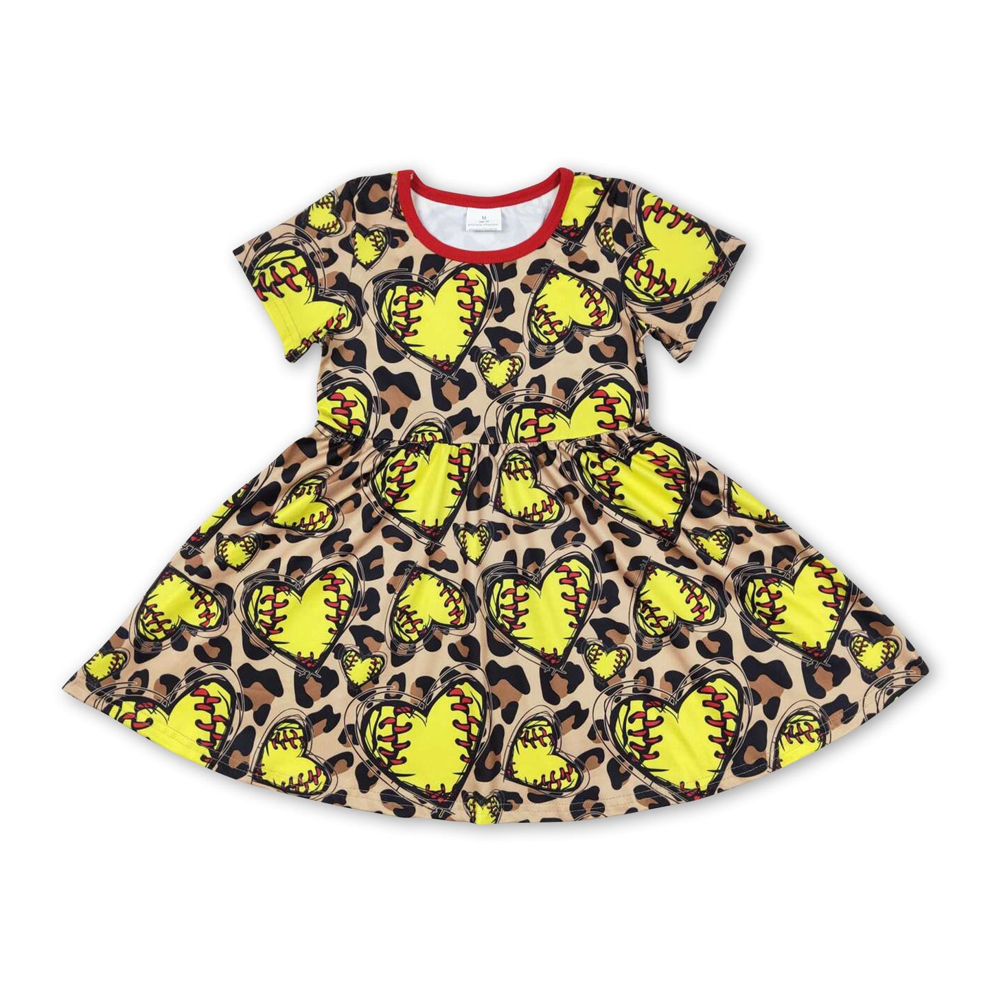 Short sleeves leopard softball baby girls dresses